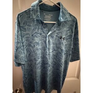 Under Armour Playoff Polo Mens Large Blue Geometric Hatch Print Golf Shirt LG